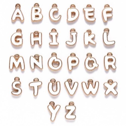 Enamel Gold Charm   Alphabet White 26pcs 12mm for jewellery making