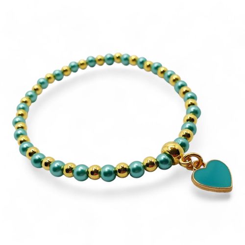 Enamel Heart Stretch Bracelets Makes 4 turquoise bracelet making kit — DIY set with beads and instructions for creating handmade jewelry
