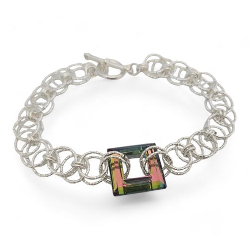 Helm Square Crystal Bracelet silver with rainbow bracelet making kit — DIY set with beads and instructions for creating handmade jewelry