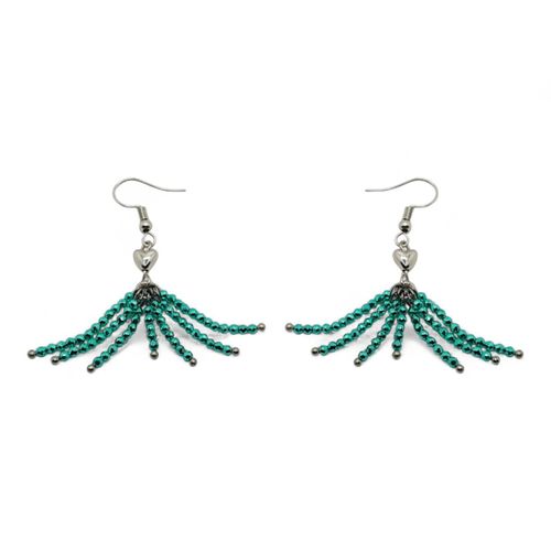 Kari Heart Earrings metallic sea green earring making kit — DIY set with beads and instructions for creating handmade jewelry