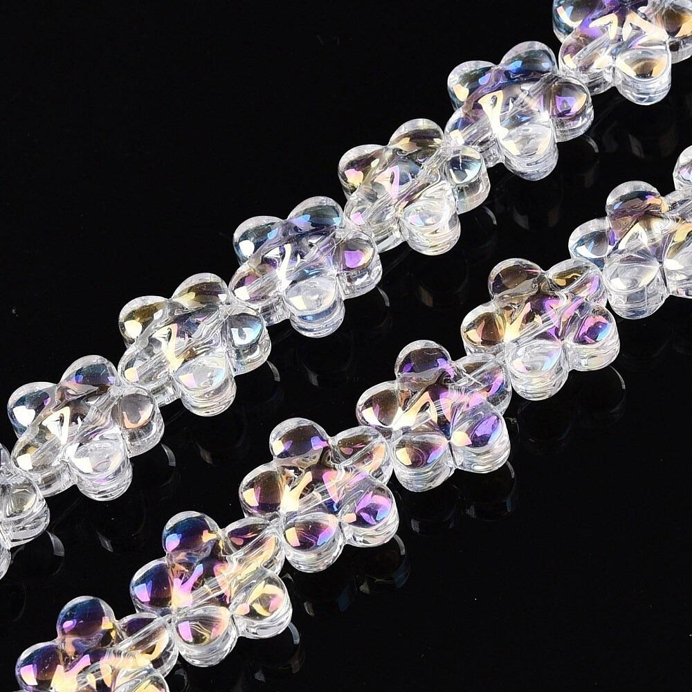 Glass 5 Petal Flower Beads 12mm 10pcs   Clear AB for jewellery making