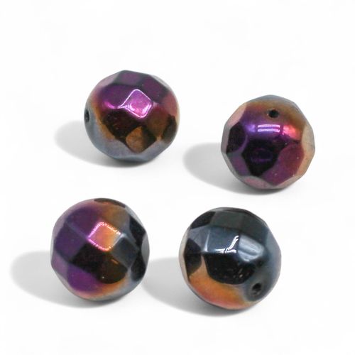 Large Facet Round Bead 17mm   Black Purple 1pc for jewellery making