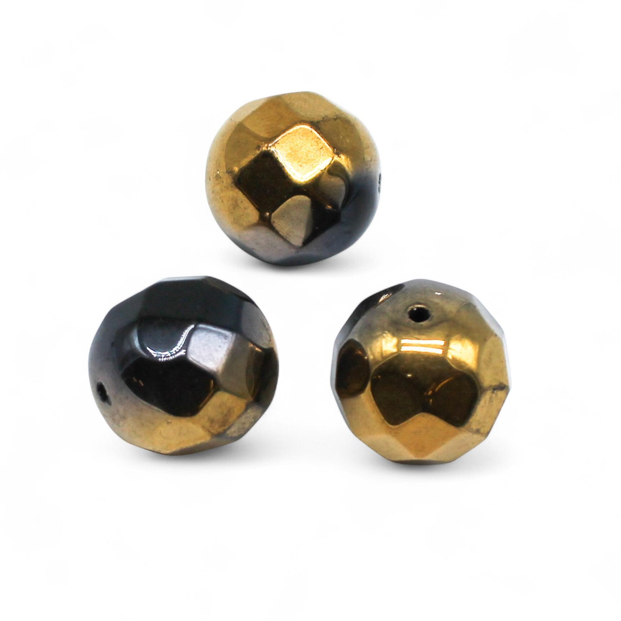 Large Facet Round Bead 19mm   Black Gold 1pc for jewellery making