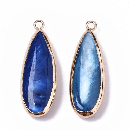 Shell Gold Plated Drop Pendant Blue 1pc 32 x 12mm for jewellery making