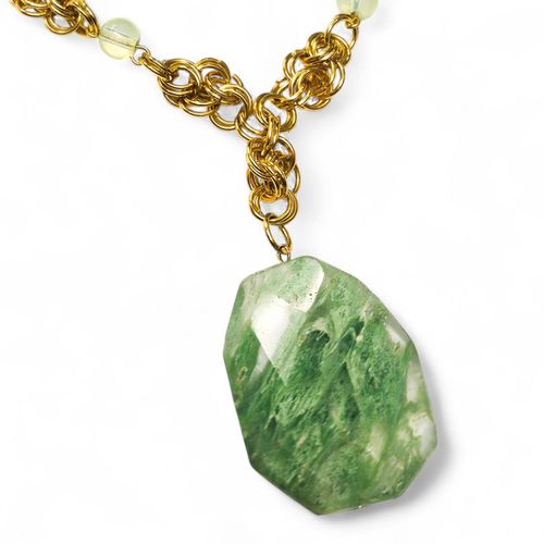Volcano Chainmaille Necklace green necklace making kit — DIY set with beads and instructions for creating handmade jewelry
