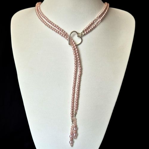 Heart Lariat Necklace pink necklace making kit — DIY set with beads and instructions for creating handmade jewelry