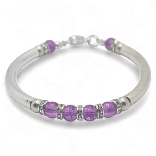 Lisa Curved Tube Bracelets   Silver Purple for jewellery making