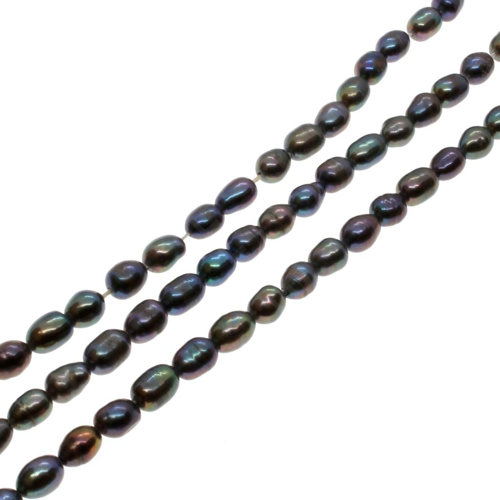 Freshwater Pearls 4-5mm Rice Peacock - 14" String