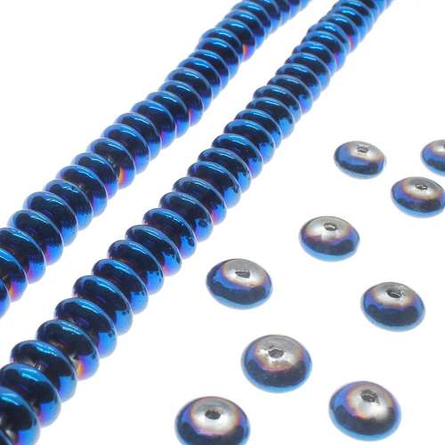 Glass Rondelle Beads 7mm - Blue Plated 100pcs