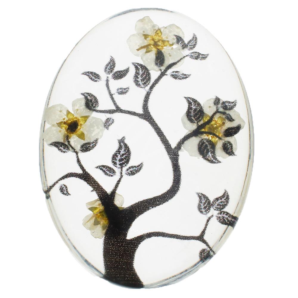 Everbloom Cabochon Oval 40x30mm - Branch White Flowers