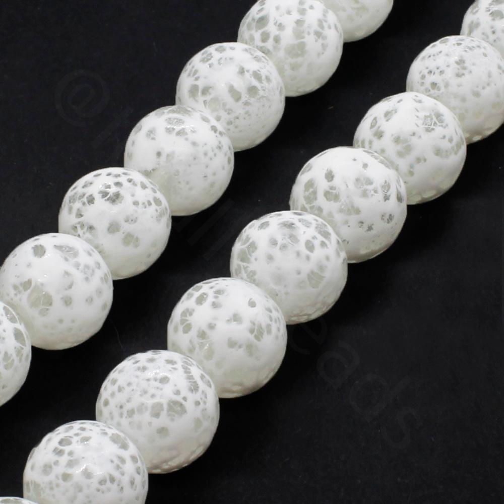 Speckled Glass Beads 8mm Round - White