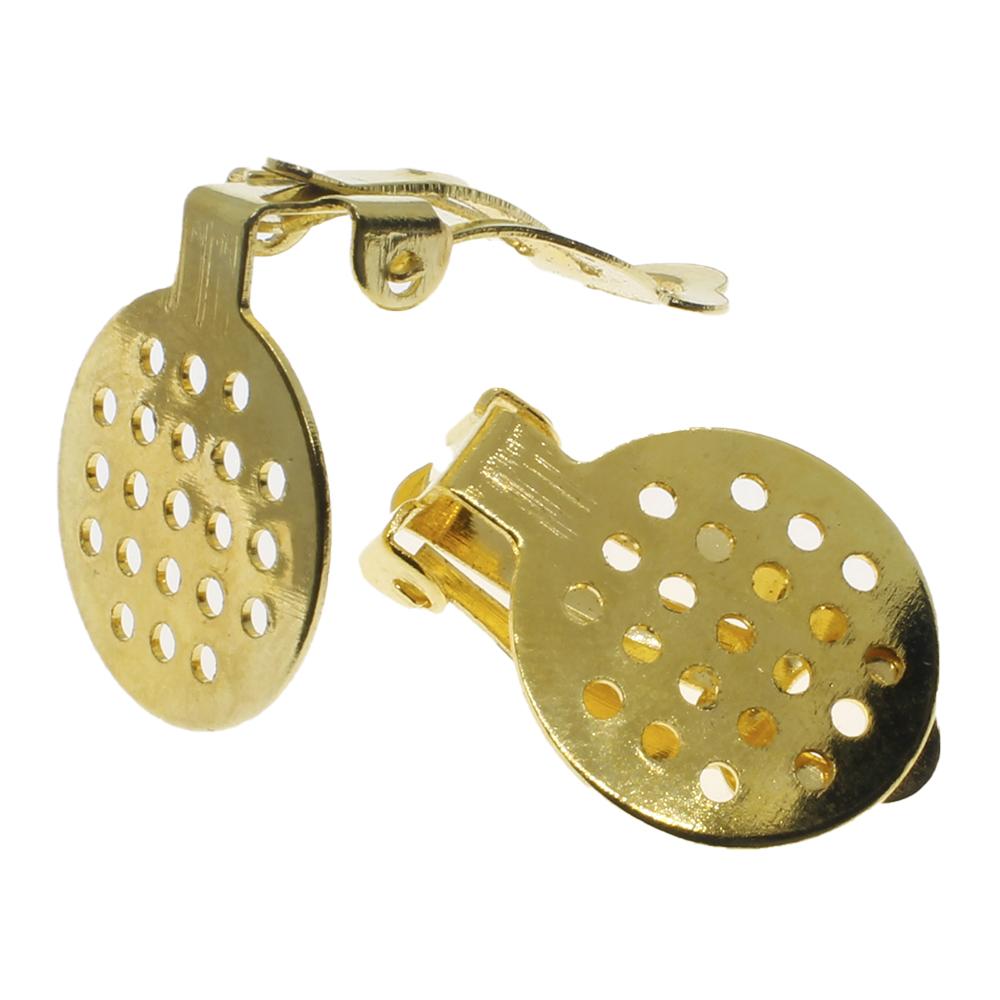 Clip on Earring with Sieve 15mm 5 Pair - Gold
