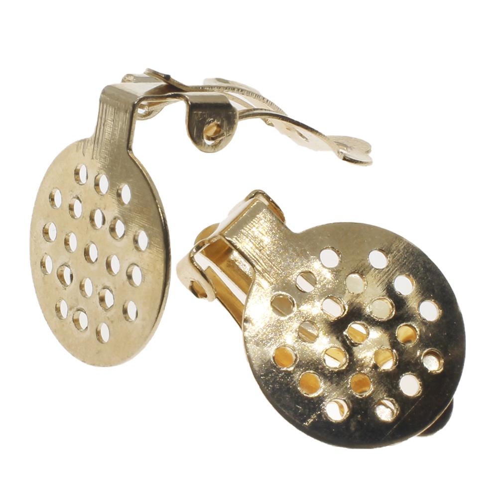 Clip on Earring with Sieve 15mm 5 Pair - Champagne Gold