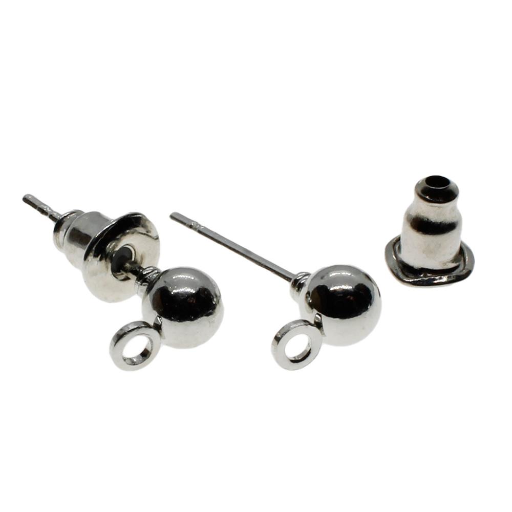 Ear Stud with Loop and backing 10 Pair - Rhodium