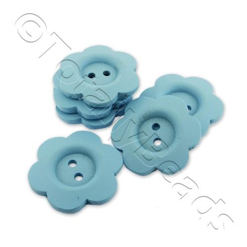 Wooden Flower Button 27mm - Baby Blue