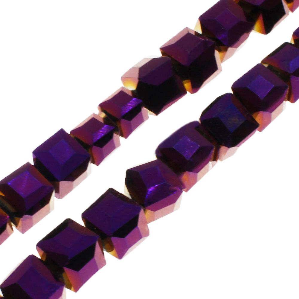Crystal Faceted Cube 6mm Purple Iris 16" String Craft, hobby