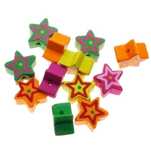 Childrens Wooden Bead - Striped Stars pattern 2