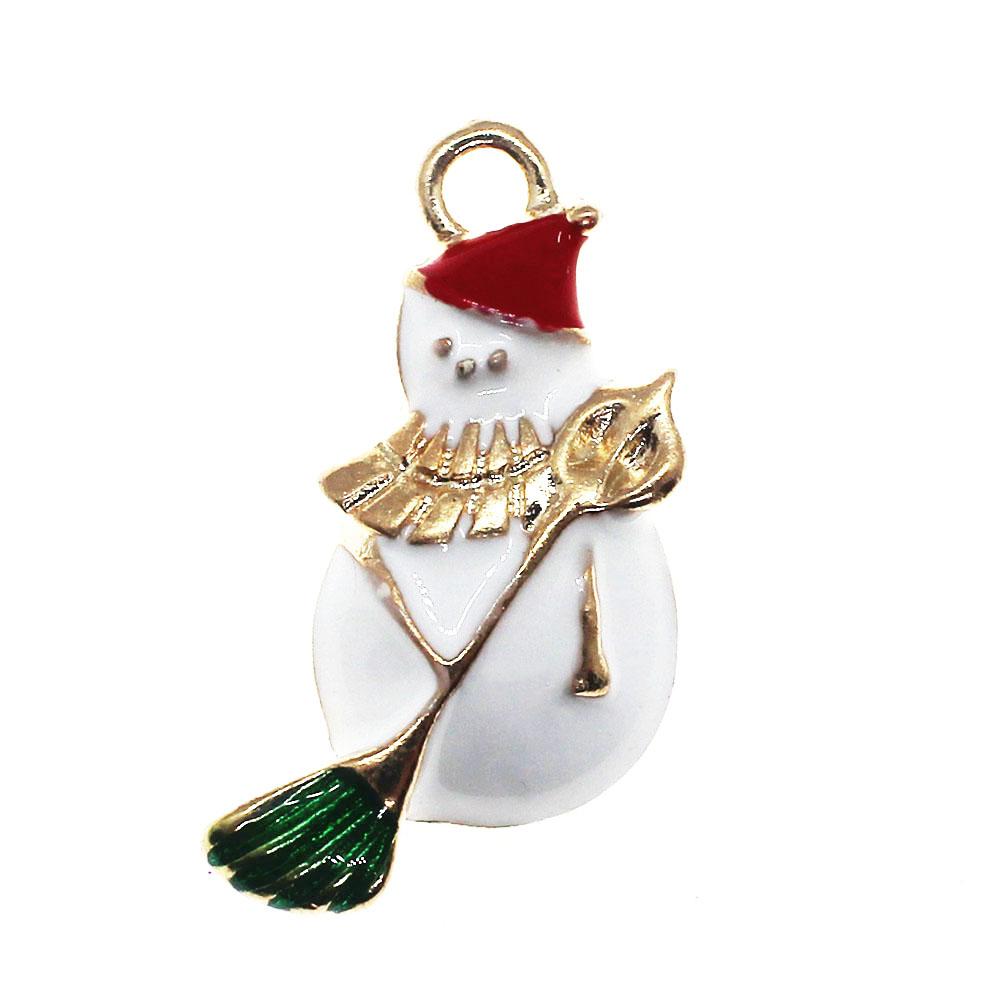Enamel Christmas Gold Charm - Snowman with broom 2pc