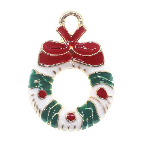 Enamel Christmas Gold Charm - White Wreath 2pc