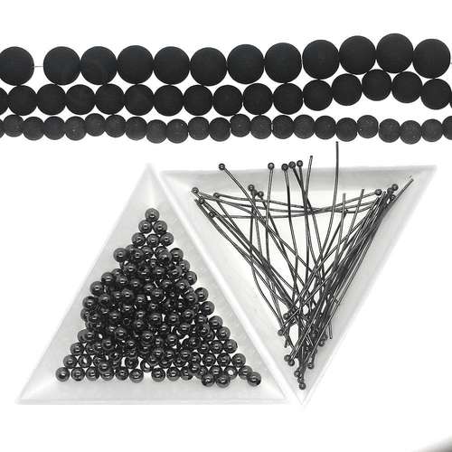 Wrapped Loops kit black jewelry making kit — DIY set with beads and instructions for creating handmade jewelry