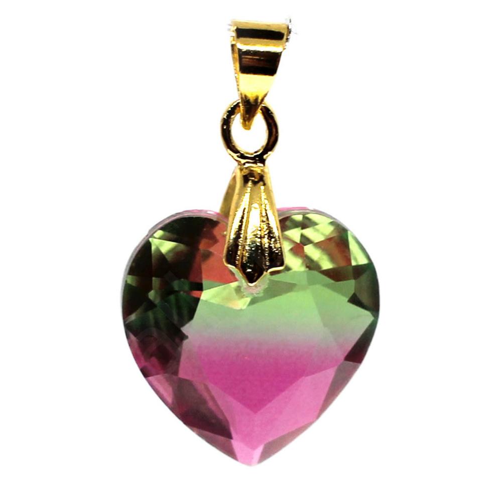 Crystal Pendant - Heart 15mm - Ombre Pink Green