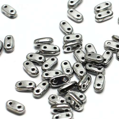 6mm Czech glass glass beads silver — pack of 7, high-quality two-hole beads ideal for jewelry making, bead weaving, and crafts