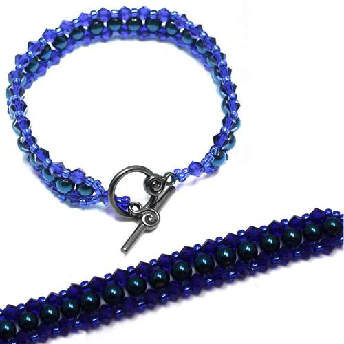 Tennis Hematite & Bicone bracelet blue bracelet making kit — DIY set with beads and instructions for creating handmade jewelry