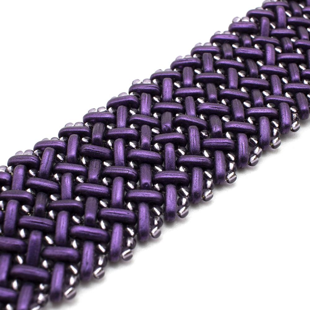 Chevron Stitch Bracelet with Czech Bars - Metallic Suede Purple