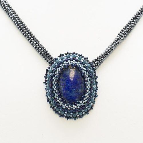 Encased Gemstone Cabochon Kit lapis jewelry making kit — DIY set with beads and instructions for creating handmade jewelry