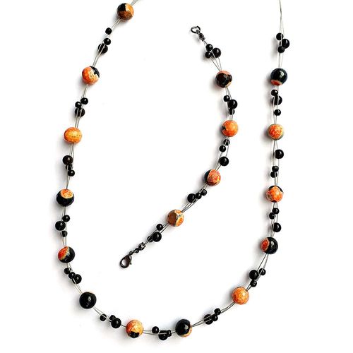 Fire Agate Onyx Jewellery Bundle orange jewelry making kit — DIY set with beads and instructions for creating handmade jewelry