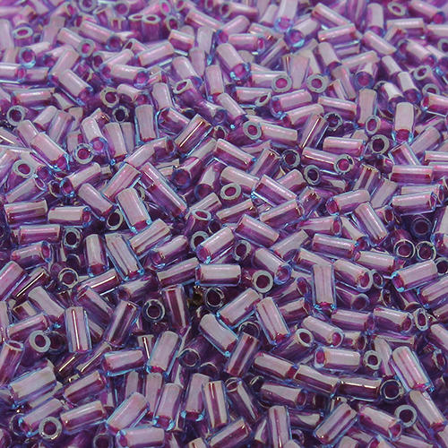 Toho 3mm Bugle Seed Beads 10g - Aqua Lined Purple
