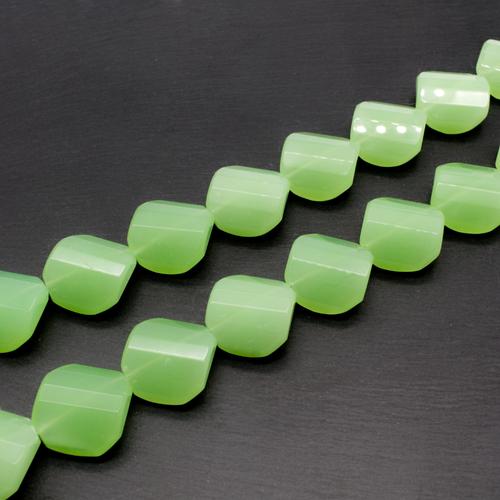 Glass Facet Octagon Coin 19mm - Opaque Lime Green
