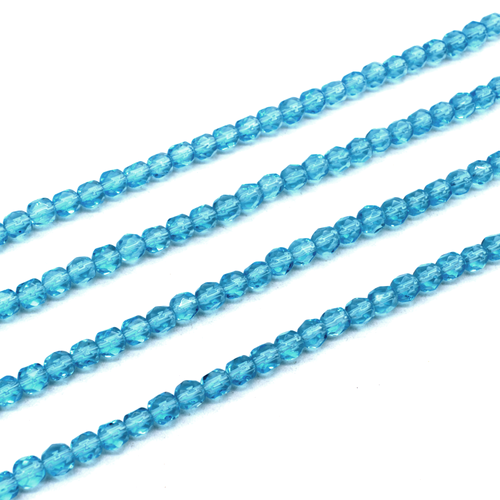 Glass facet round 4mm -  Cyan