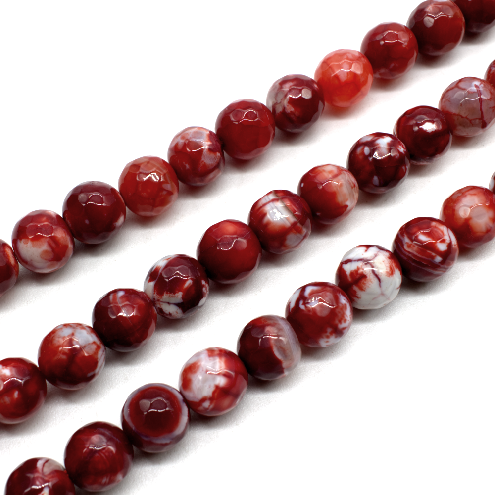 Fire Agate Faceted Round 10mm - Red & White 15" Strand