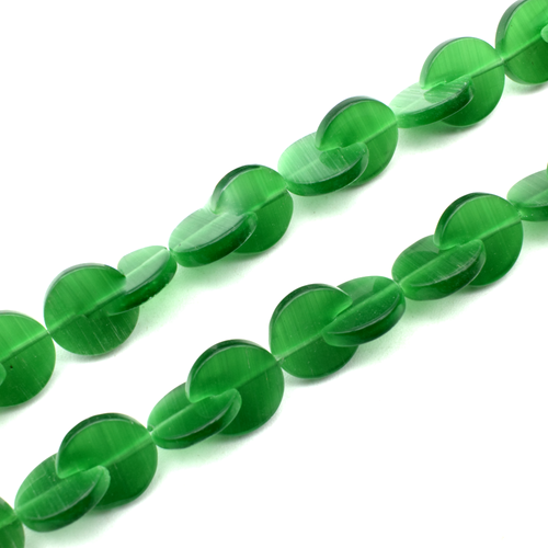 Cats Eye Pacman Beads - Green 14mm 40pcs