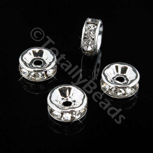 Crystal Diamante Silver Spacer Flat Rondelle 8mm - Siver 20pcs