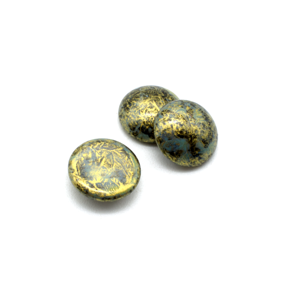 Par Puca Cabochon - 14mm - Metallic Mat Old Gold Spotted