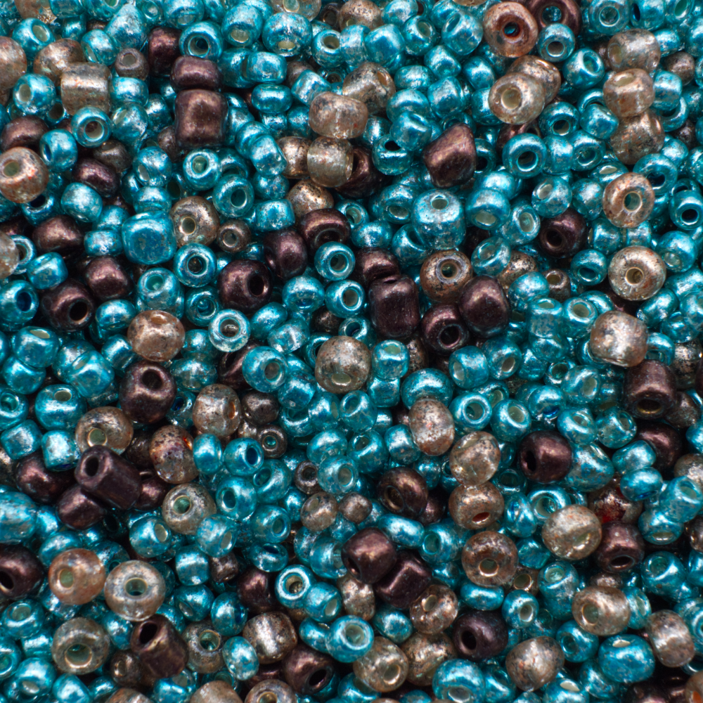 Seed Beads Mix Turquoise Brown 100g - Grade B