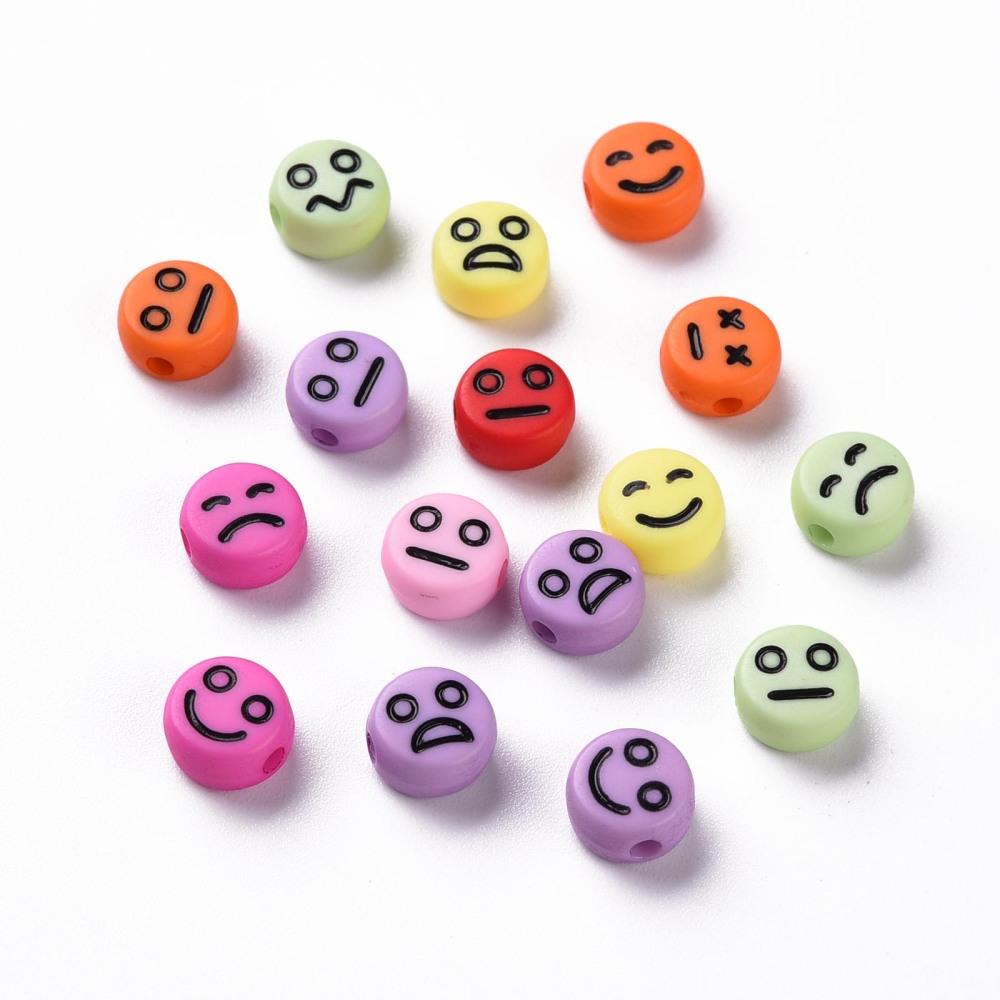 Acrylic Emoji Beads - Flat Round Coloured 6mm - 400pcs