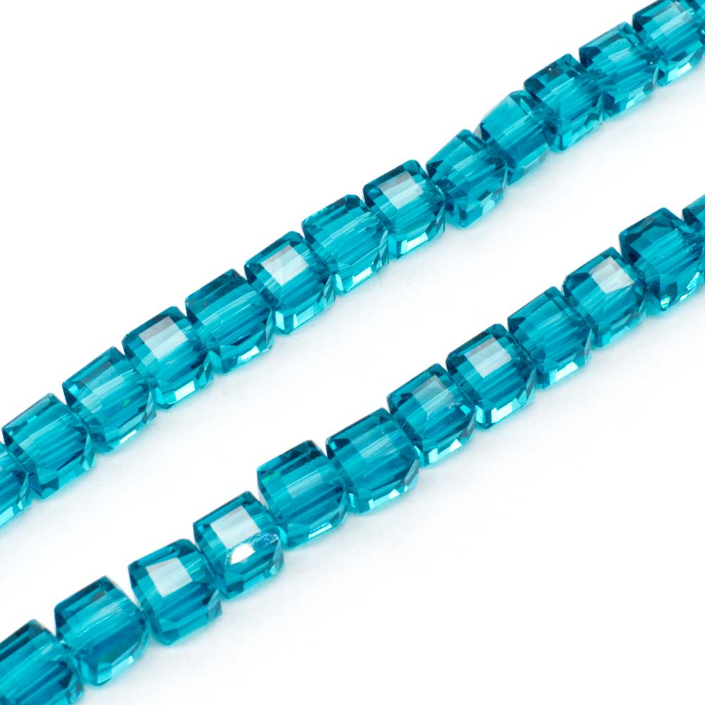 Crystal Faceted Cube 6mm Dark Turquoise 16" inch