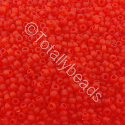 Seed Beads Transparent Frosted  Red - Size 11 100g
