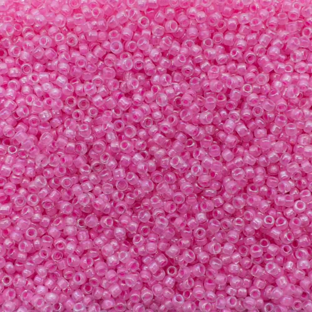 Seed Beads Colour Lined Rainbow  Pink - Size 11 100g
