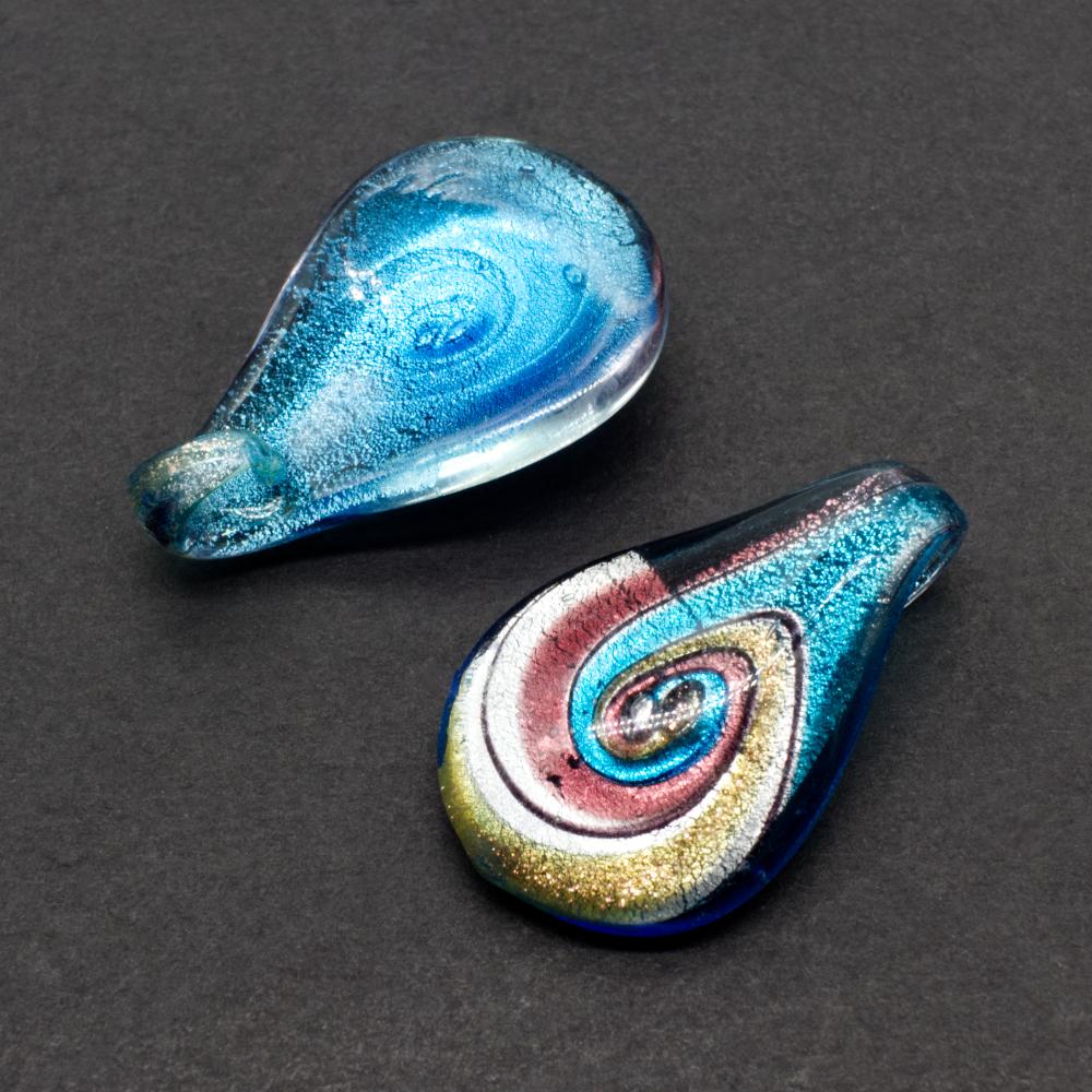Blue Lampwork Swirl Pendant 1pc