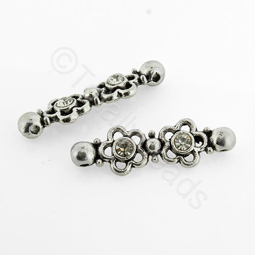 Antique Silver Metal Connector - Flower Crystal 27mm 3pcs