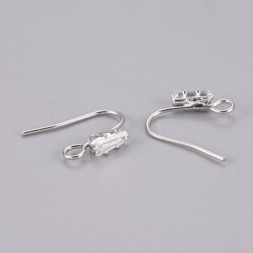 Earring hook with CZ Rhodium 1 pair