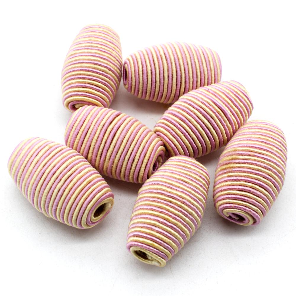 Wax Thread Bead - Barrel 26x17mm - Pink 7pcs
