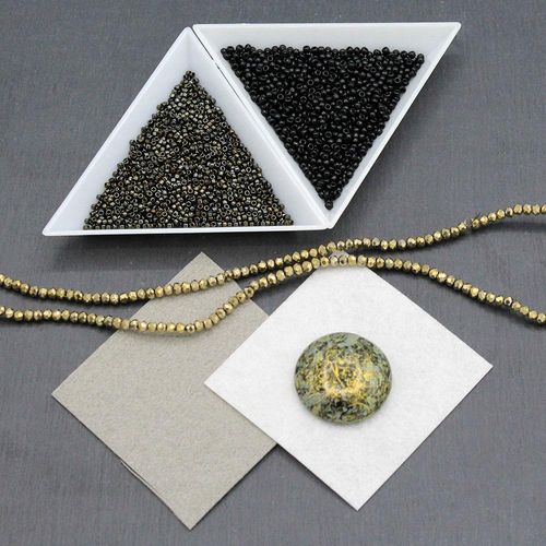 Bead Embroidery old gold jewelry making kit — DIY set with beads and instructions for creating handmade jewelry