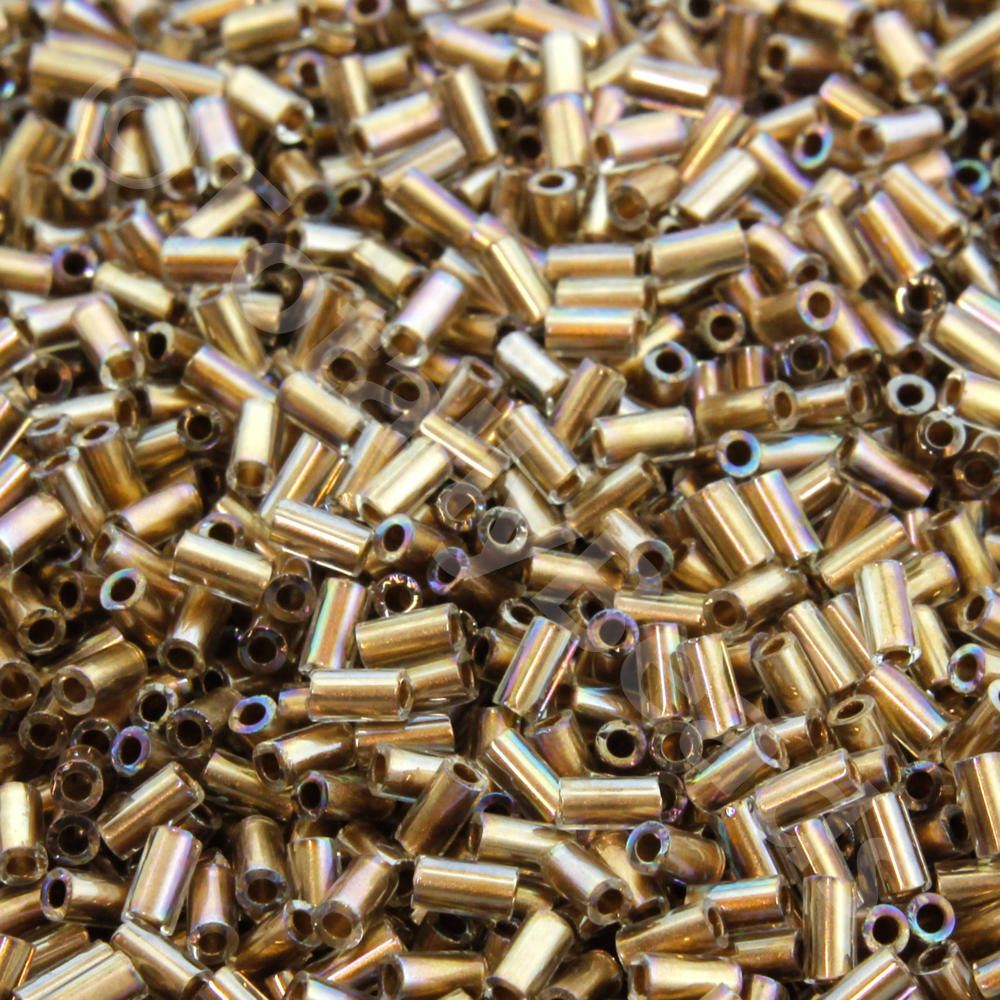 Toho 3mm Bugle Seed Beads 10g - Gold Lined Rainbow Crystal