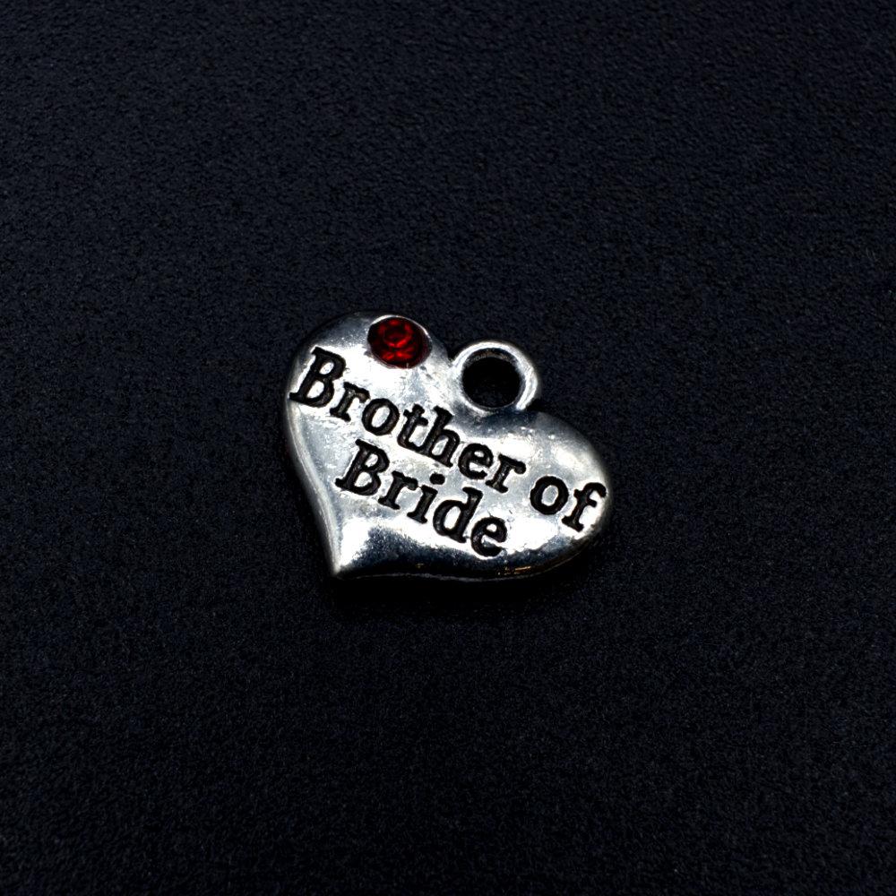 Wedding Charm Heart Antique Silver   Brother of the Bride Red 16 x 14mm for jewellery making