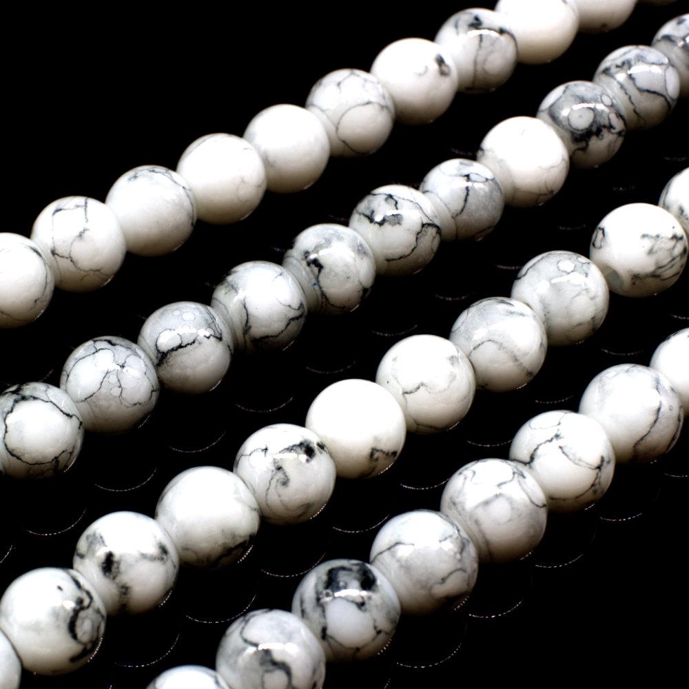 Marble Glass Beads Round 6mm - Grey